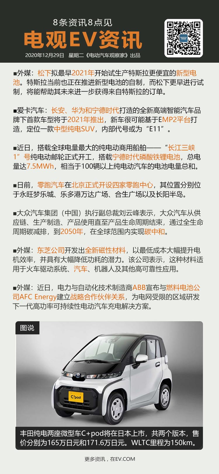 12月29日：松下试产特斯拉新型廉价电池、长安高端电动车定位中型纯电 